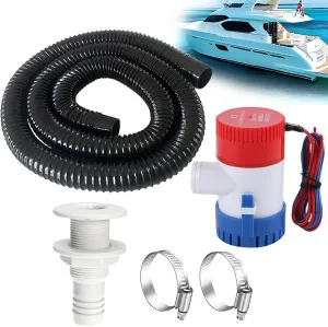 1-1/8 Boat Bilge Pump Hose Kit,1100gph Electric 12v Bilge Pump Can Choose,1-1/8 Dia 6 FT Kink-Free PVC Hose,1-1/8 Inch ABS Thru-Hull Fitting,2PCS Stainless Steel Hose Clamps for Boat Marine