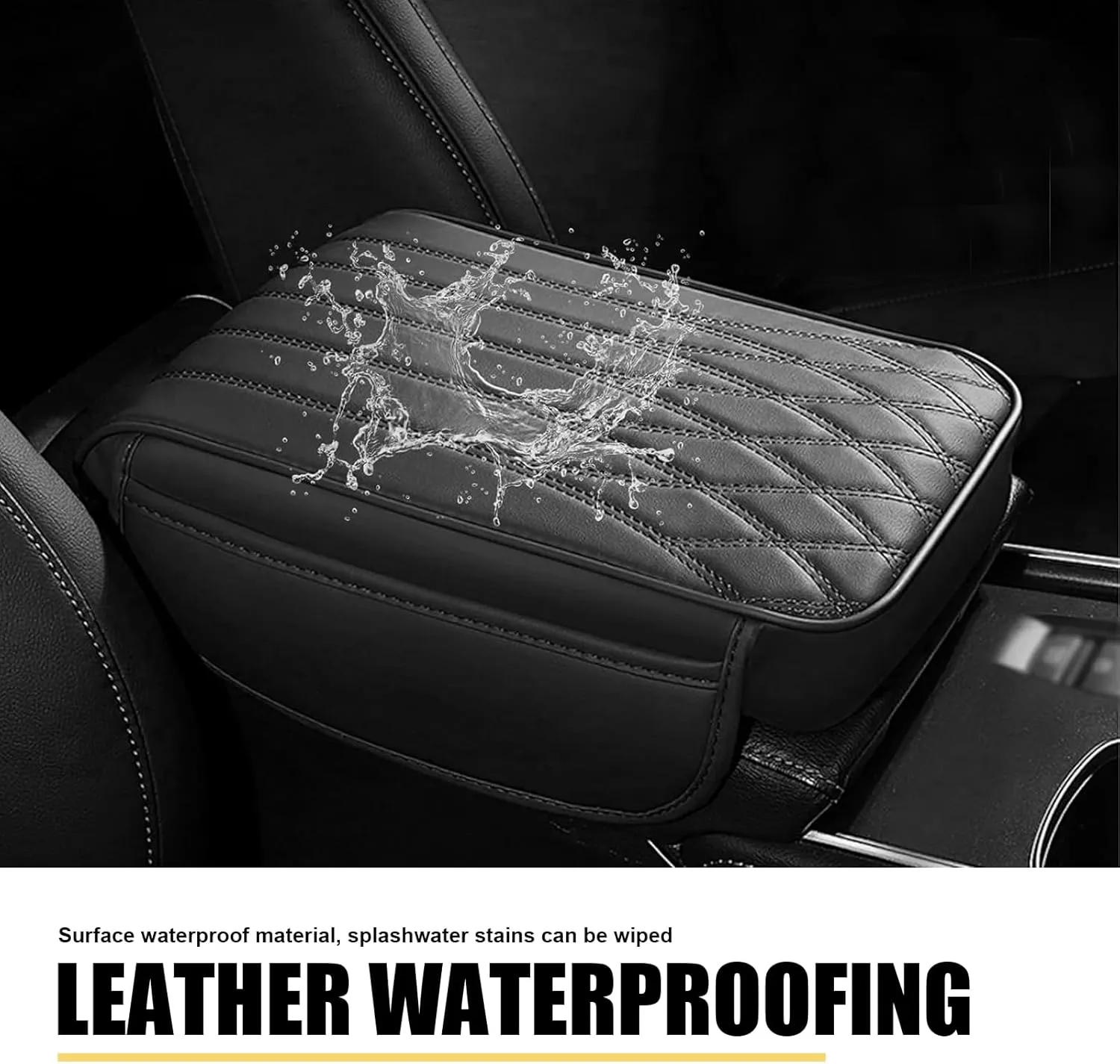 1 PC Car Armrest Box Protective Pad, 12.59" x 8.66" x 1.96" Storage Pockets on Both Sides Memory Foam Leather Armrest Box Booster Pad, Modified Decorative Accessories, for Most Models (Black)