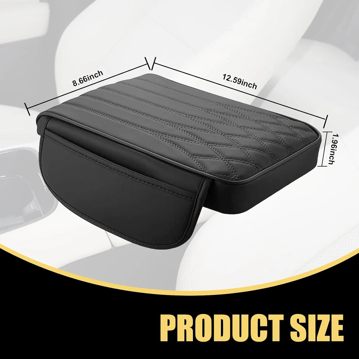 1 PC Car Armrest Box Protective Pad, 12.59" x 8.66" x 1.96" Storage Pockets on Both Sides Memory Foam Leather Armrest Box Booster Pad, Modified Decorative Accessories, for Most Models (Black)