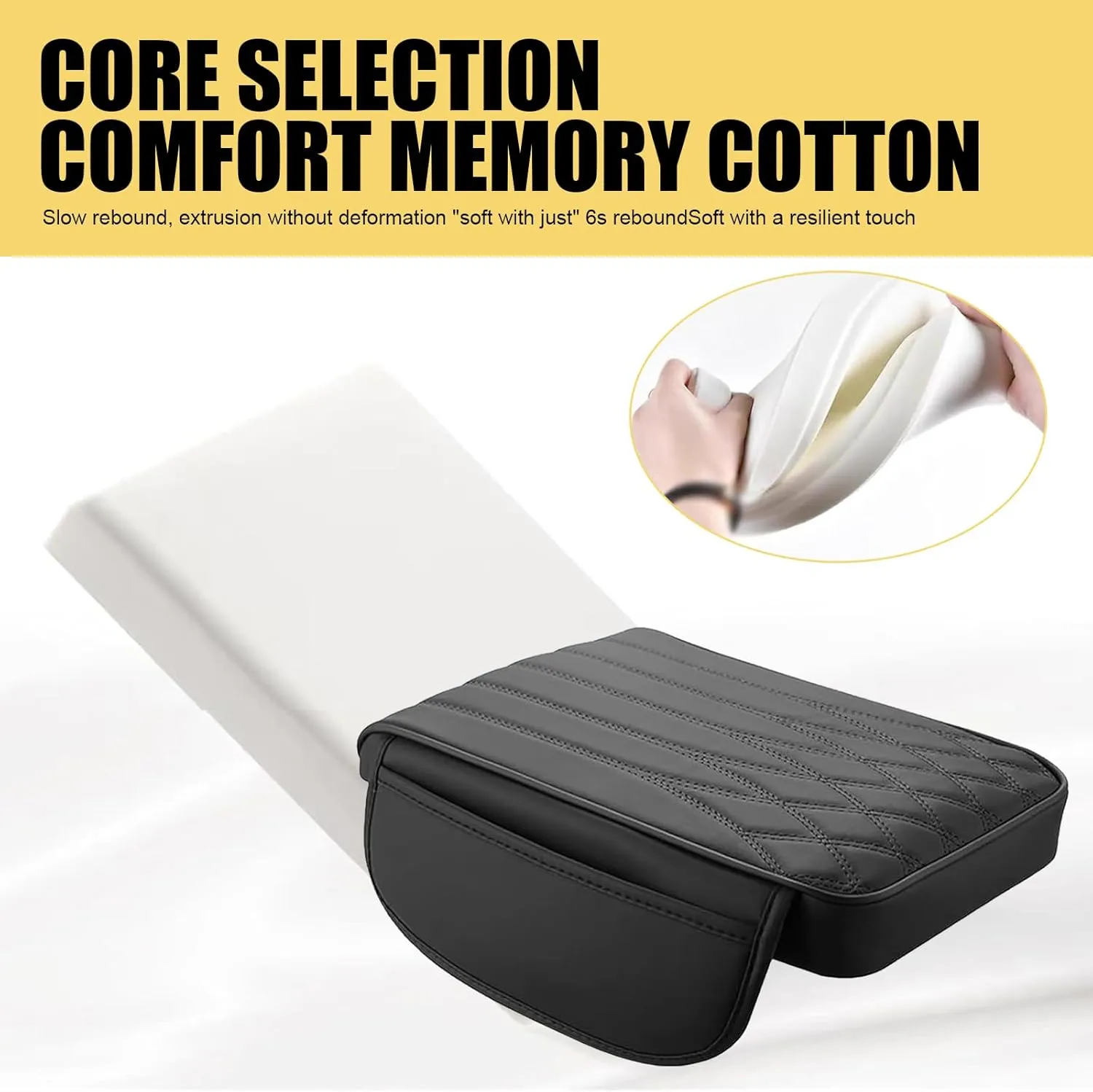 1 PC Car Armrest Box Protective Pad, 12.59" x 8.66" x 1.96" Storage Pockets on Both Sides Memory Foam Leather Armrest Box Booster Pad, Modified Decorative Accessories, for Most Models (Black)