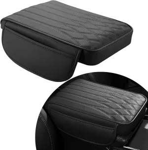 1 PC Car Armrest Box Protective Pad, 12.59" x 8.66" x 1.96" Storage Pockets on Both Sides Memory Foam Leather Armrest Box Booster Pad, Modified Decorative Accessories, for Most Models (Black)