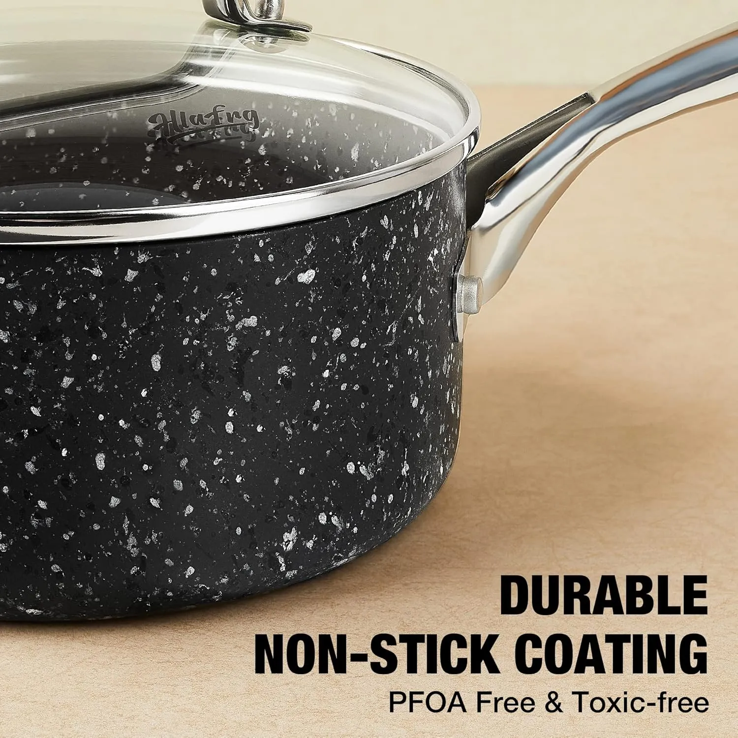 1 Quart Saucepan With Lid, Ultra Nonstick Granite Sauce Pan, Small Aluminum Pot, Black, 1 Qt