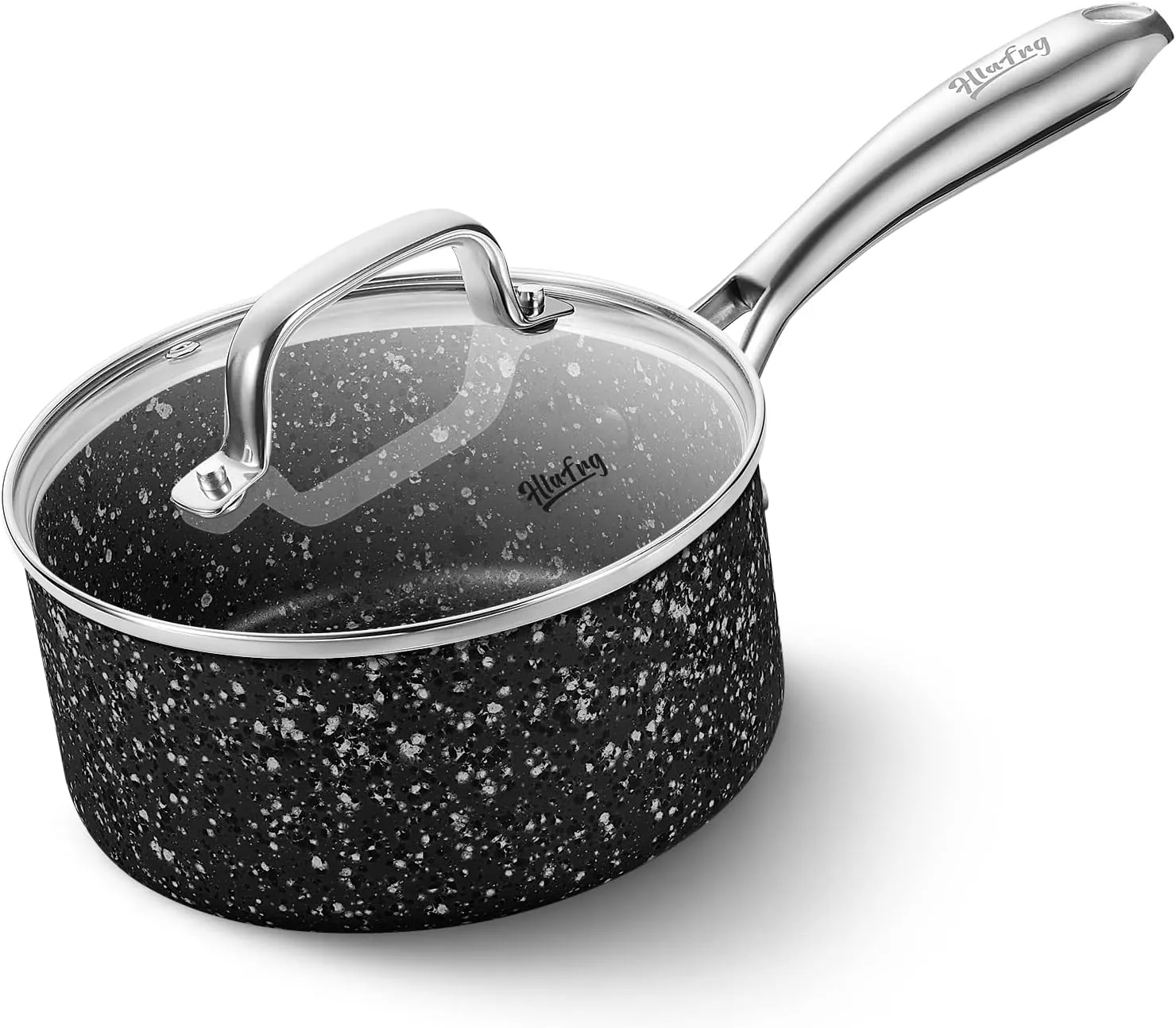 1 Quart Saucepan With Lid, Ultra Nonstick Granite Sauce Pan, Small Aluminum Pot, Black, 1 Qt