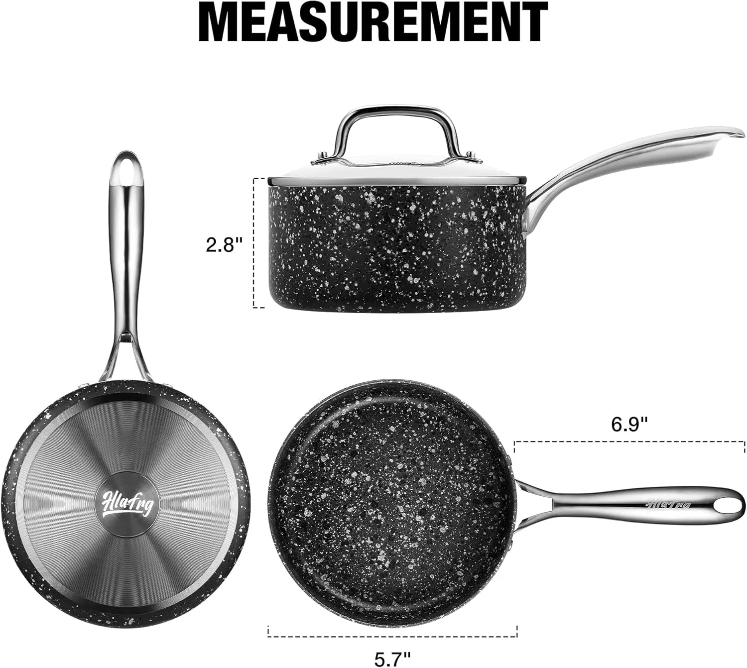 1 Quart Saucepan With Lid, Ultra Nonstick Granite Sauce Pan, Small Aluminum Pot, Black, 1 Qt