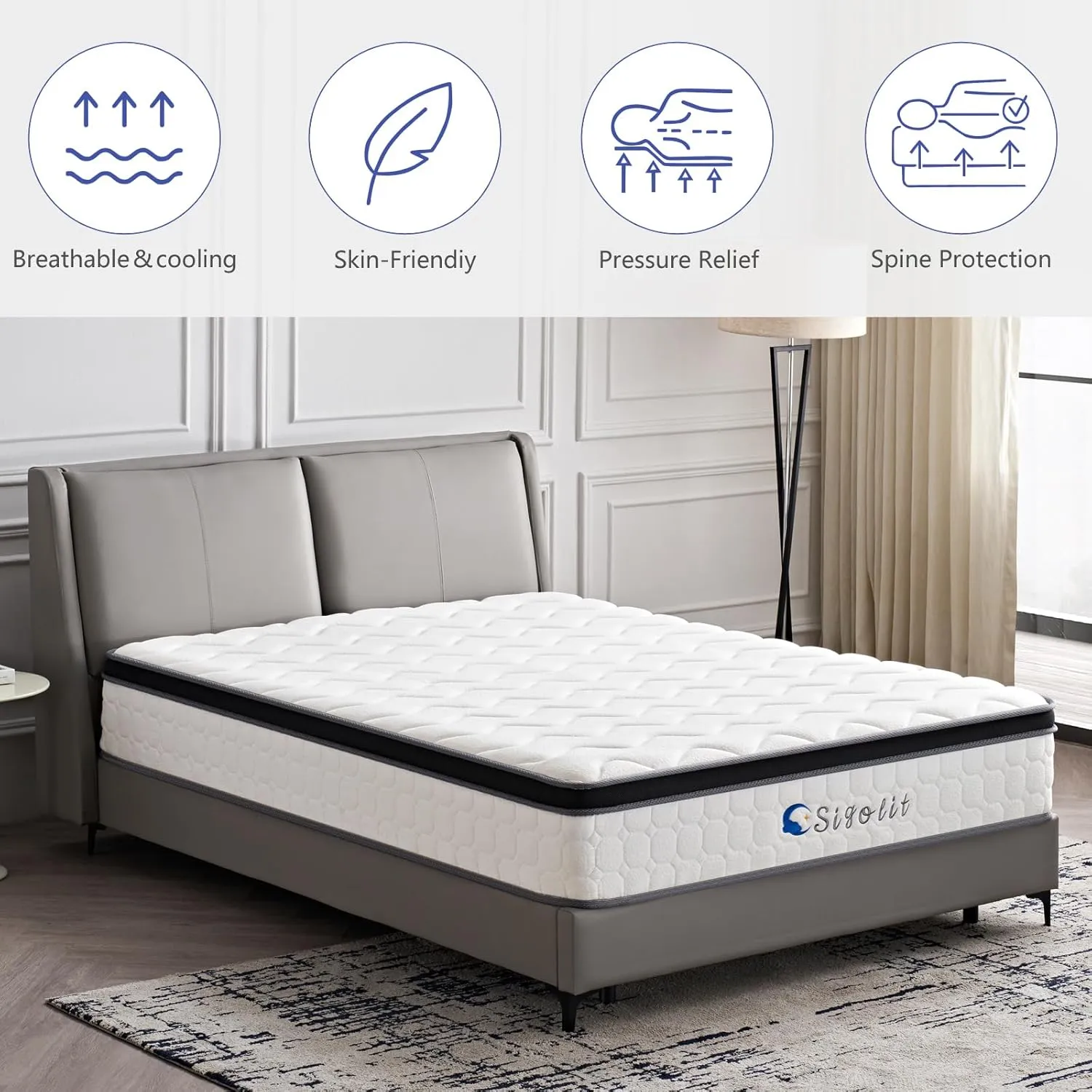 10 Inch Queen Size Hybrid Mattress - Medium Firm, Memory Foam & Pocket Springs, Motion Isolation, Edge Support, Pressure Relief, Ships Compressed