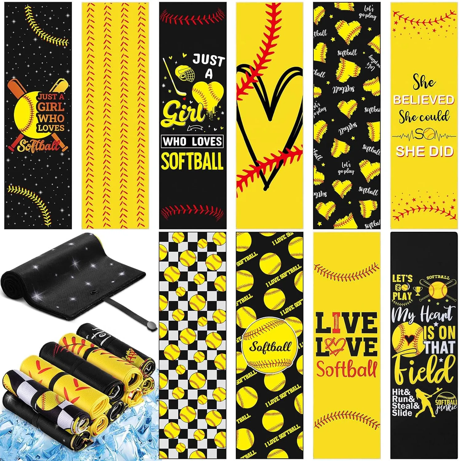 10 Pack Softball Cooling Towel with Buckle for Neck and Face 40" x 12" Summer Quick Dry Soft Breathable Chilly Ice Towel for Yoga, Sport, Workout, Gym, Camping, Softball Gifts Player Team Gift