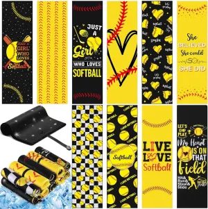 10 Pack Softball Cooling Towel with Buckle for Neck and Face 40" x 12" Summer Quick Dry Soft Breathable Chilly Ice Towel for Yoga, Sport, Workout, Gym, Camping, Softball Gifts Player Team Gift