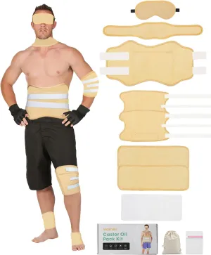 10 Pcs Castor Oil Pack Wrap, Plus Size Castor Oil Pack for Men Women, XL Reusable Castor Oil Wrap Kit for Eyes Neck Stomach Waist Knees Legs Feet, Flannel Cotton, Anti Oil Leak, Machine Washable