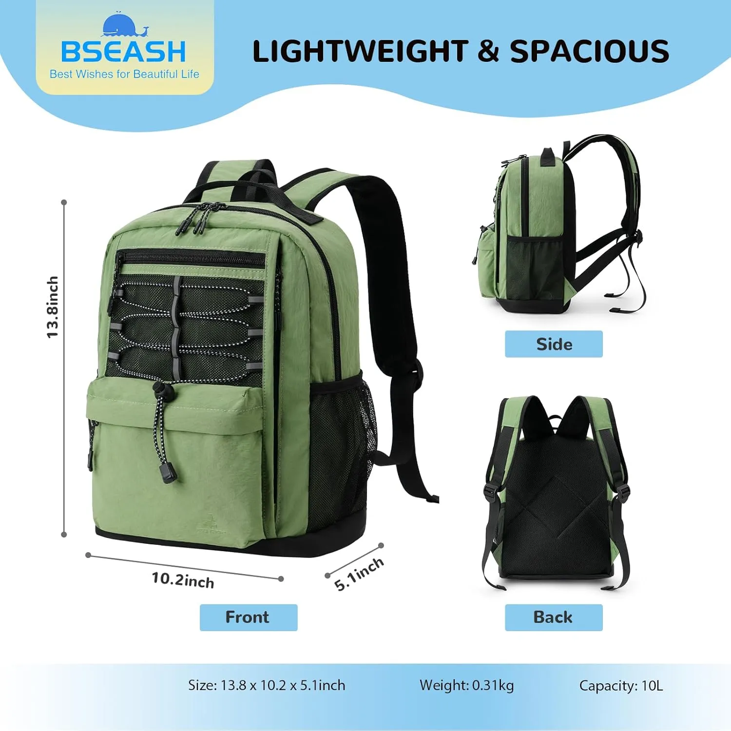 10L Small Size Casual Backpack for Kids Girls Boys Ages 3-9, Mini Waterproof Outdoor Sport Travel Hiking Camping Daypack (Light Yellow)