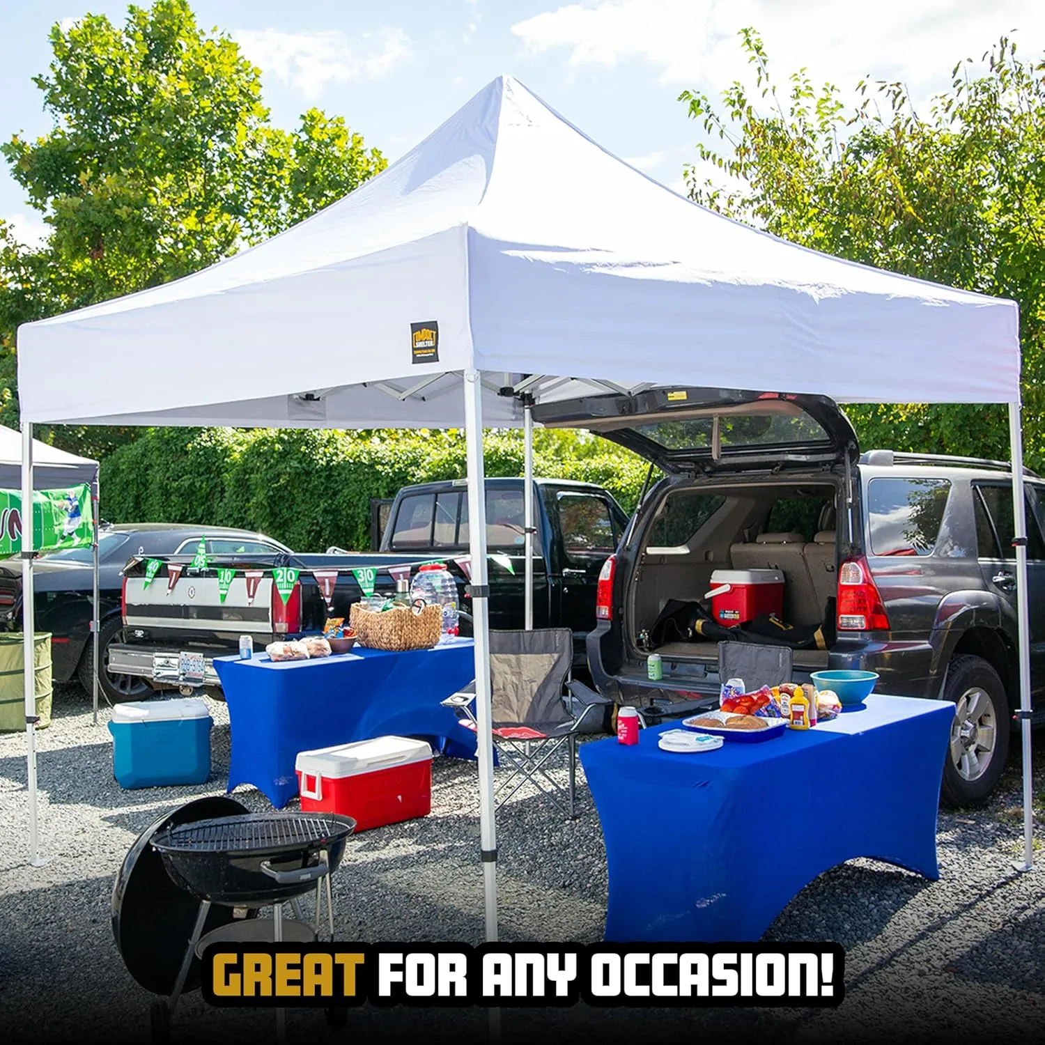 10x10 Heavy Duty Pop Up Canopy - EZ Up, Commercial Grade Aluminum Frame, 42” Folded Frame Height, UPF 50 , Adjustable Portable Tent for Beach, Events, Camping, Roller Bag (White)