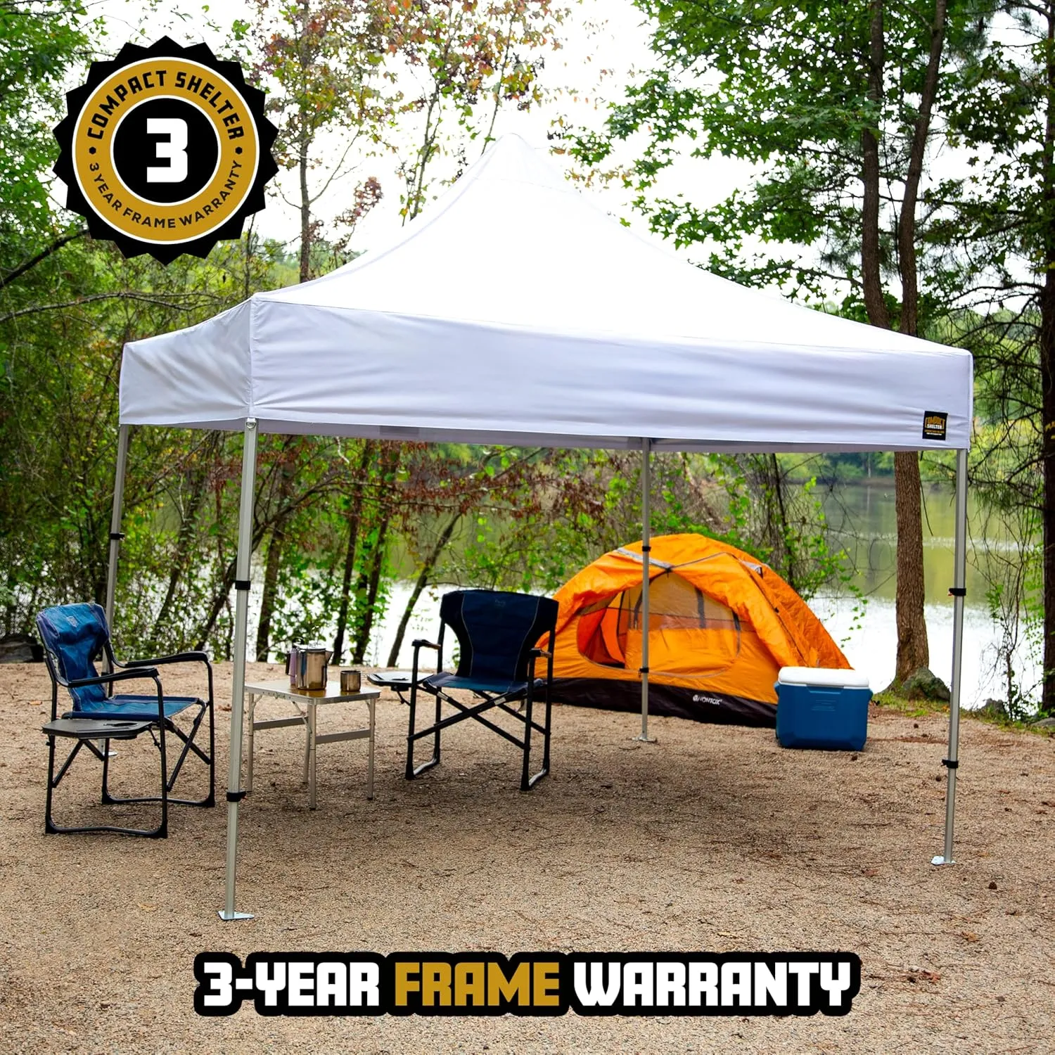 10x10 Heavy Duty Pop Up Canopy - EZ Up, Commercial Grade Aluminum Frame, 42” Folded Frame Height, UPF 50 , Adjustable Portable Tent for Beach, Events, Camping, Roller Bag (White)