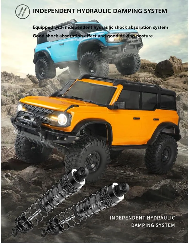 1/10 4WD Electric Charging RC Car Simulated Climbing All Terrain Remote Control Vehicles IPX4 Splash-Proof Brush RC Truck Adult Gift Toy RTR for Boys and Girls (Orange)