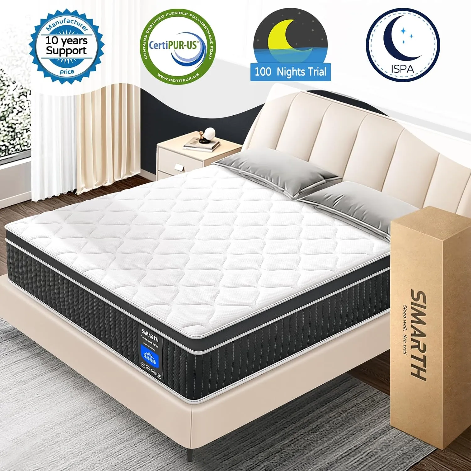 12 Inch Queen Size Mattress in a Box, Strengthen Gel Memory Foam Hybrid Queen Mattresses with Motion Isolation & Pressure Relief, Strong Edge Support, Medium Firm