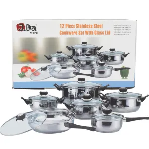 12 Piece Stainless Steel with Glass Cookware Set