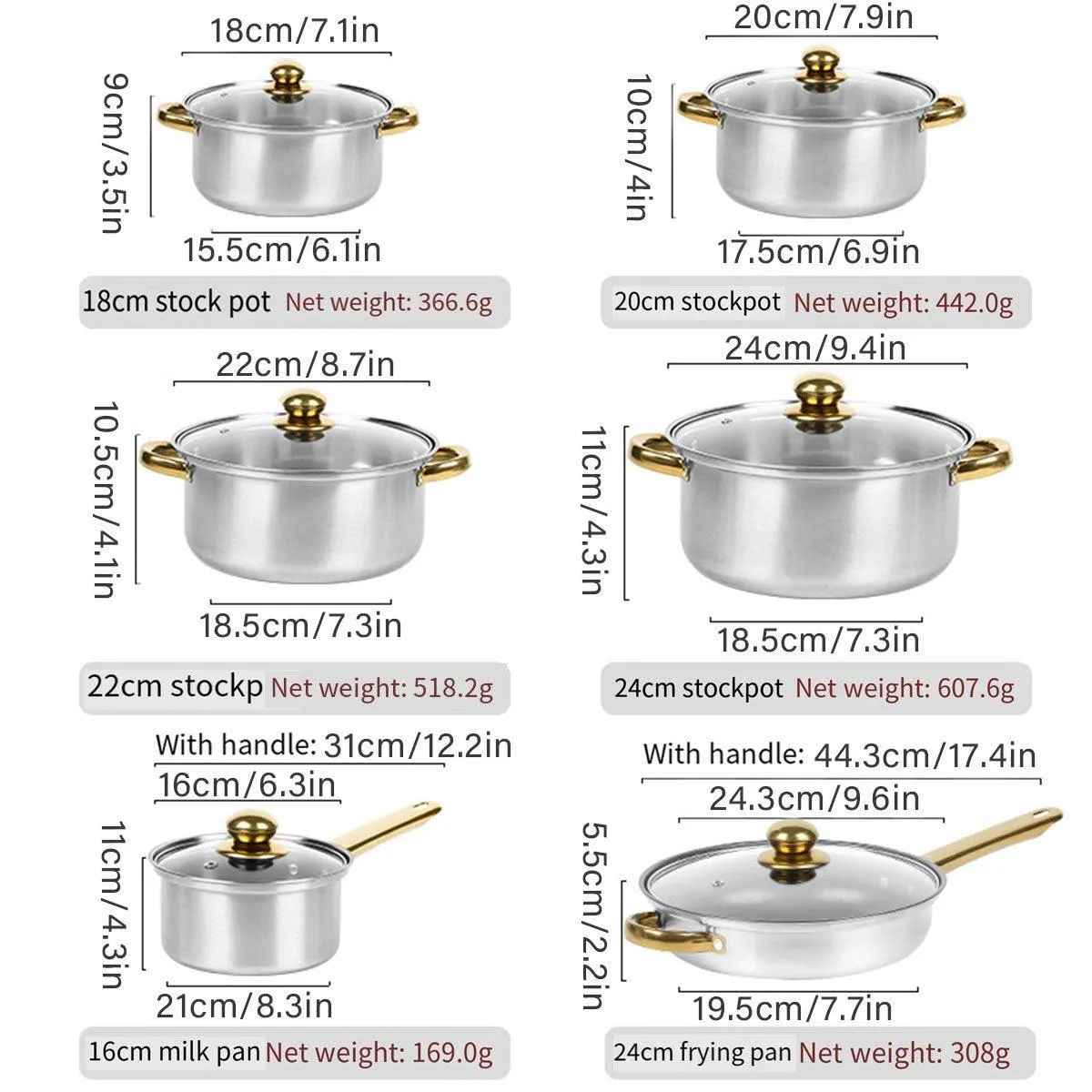 12pcs Stainless Steel Cookware Set Pots and Pans Kitchen Cooking Utensil Set