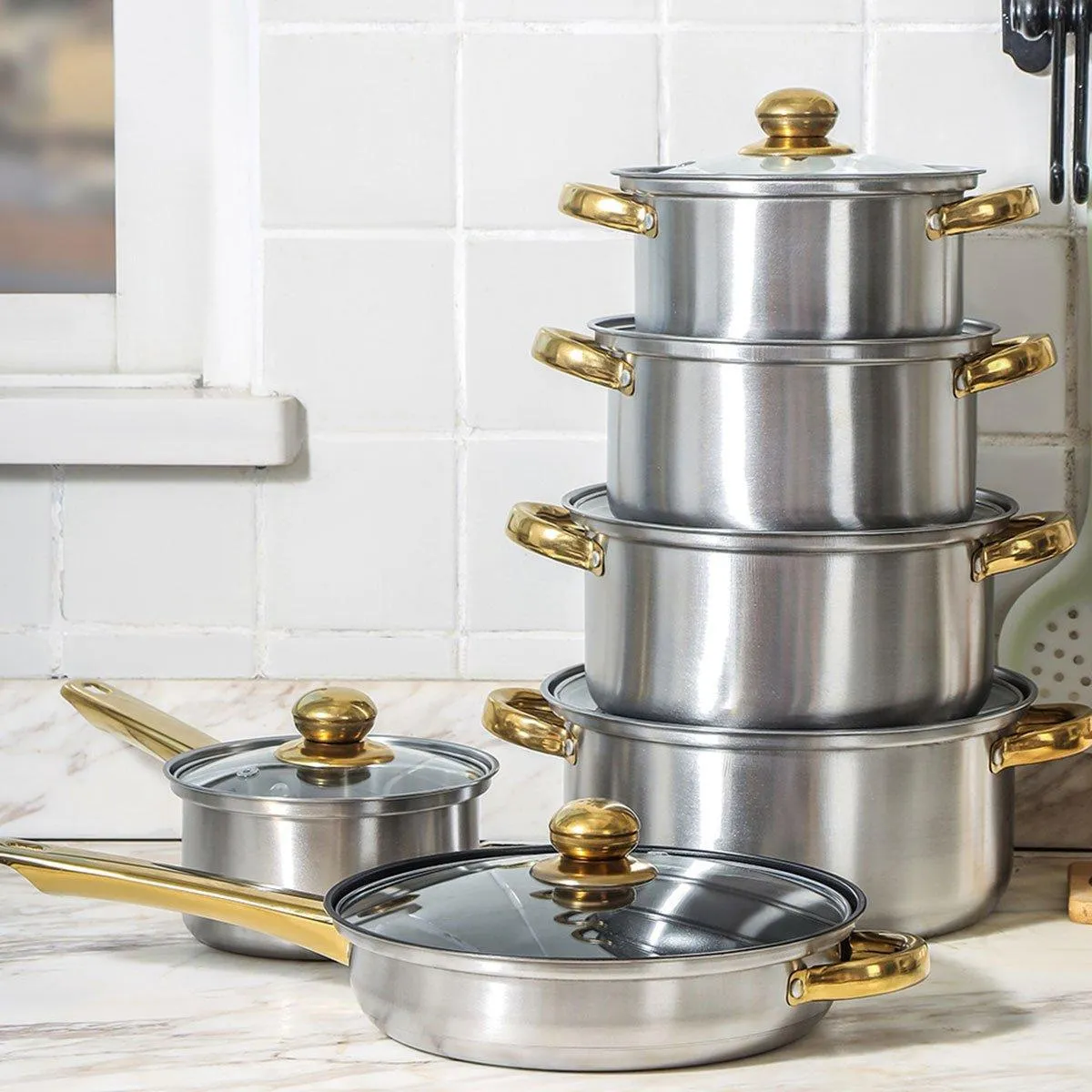 12pcs Stainless Steel Cookware Set Pots and Pans Kitchen Cooking Utensil Set