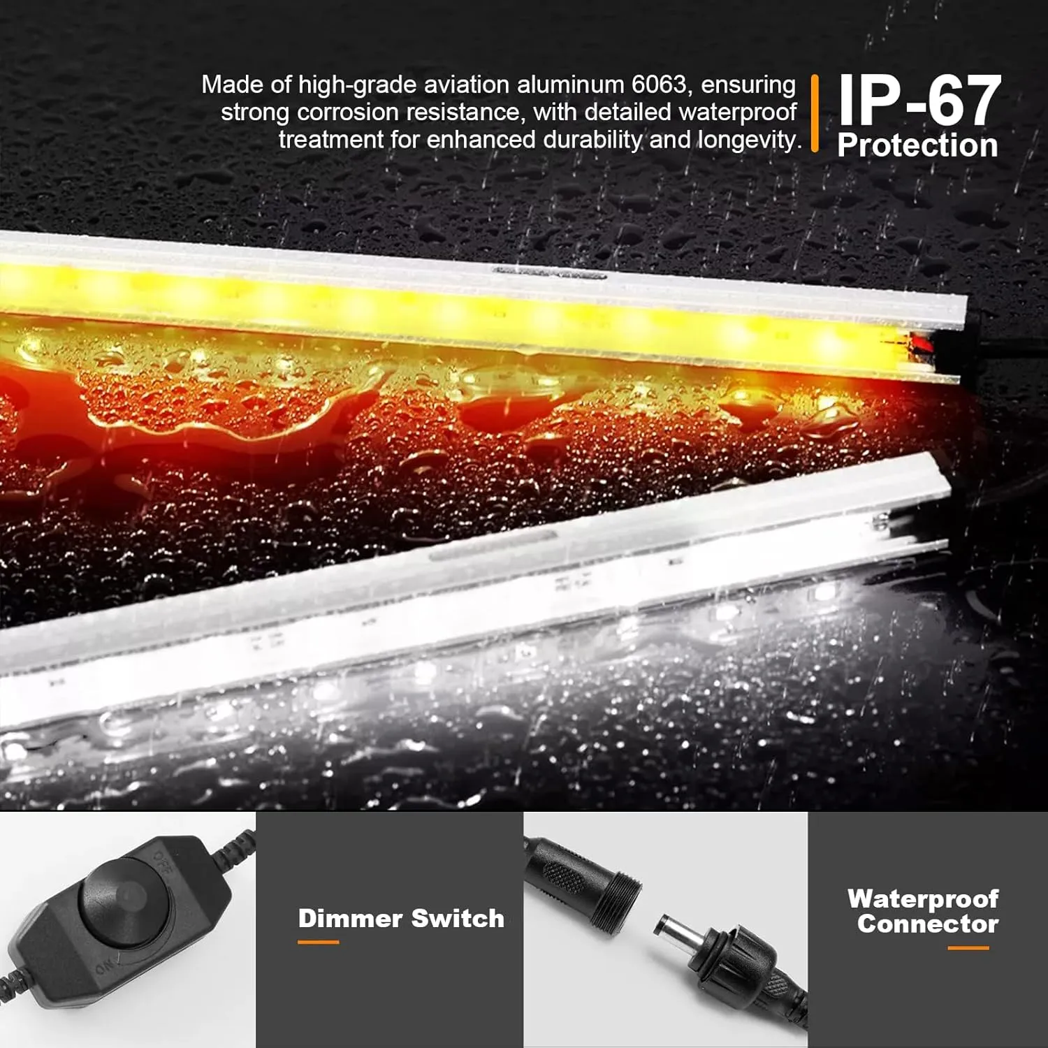12V LED Interior Light Bar Kit Dimmable Camping String Lights Weatherproof IP67, Magnetic Mounting, All-in-One Portable Lighting for RV, Camping Tent Car Trailer Boat,White and Amber, 4Pcs