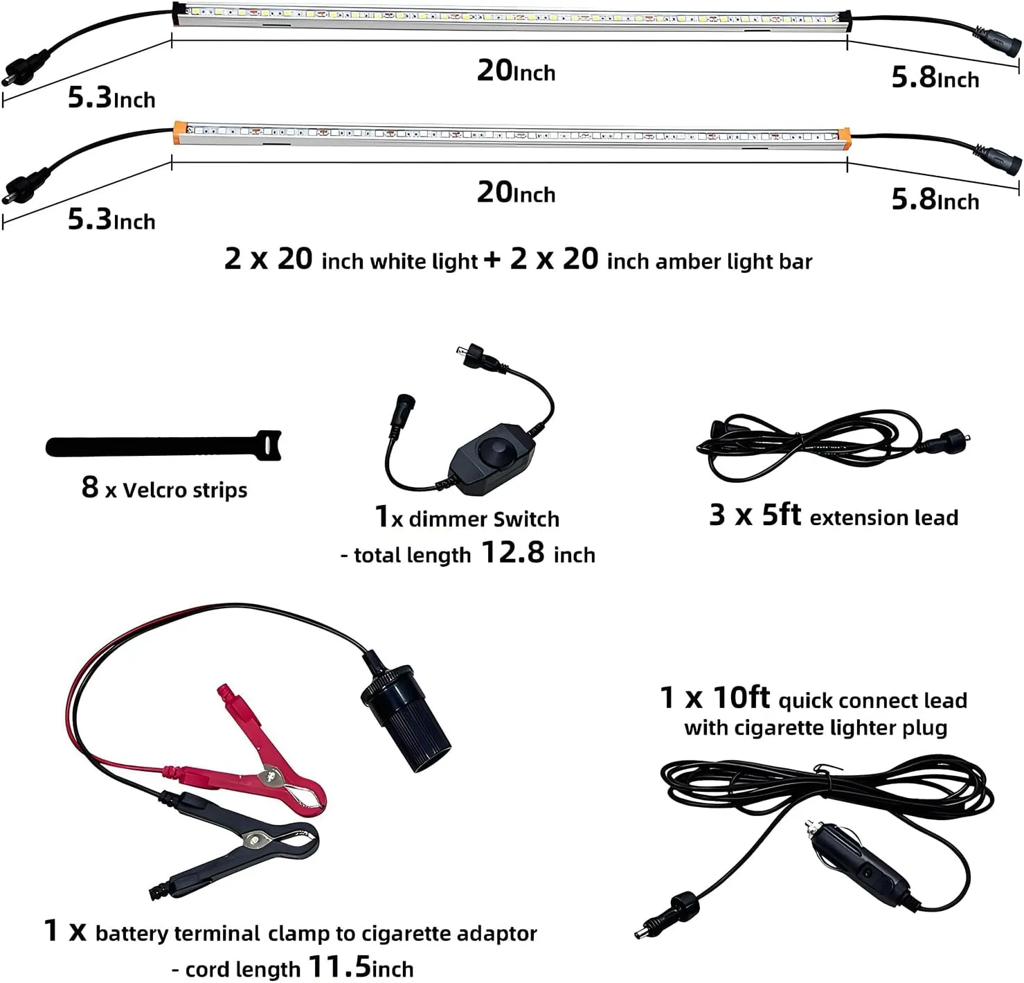 12V LED Interior Light Bar Kit Dimmable Camping String Lights Weatherproof IP67, Magnetic Mounting, All-in-One Portable Lighting for RV, Camping Tent Car Trailer Boat,White and Amber, 4Pcs