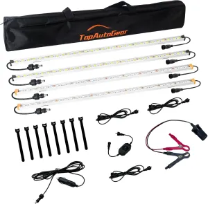 12V LED Interior Light Bar Kit Dimmable Camping String Lights Weatherproof IP67, Magnetic Mounting, All-in-One Portable Lighting for RV, Camping Tent Car Trailer Boat,White and Amber, 4Pcs