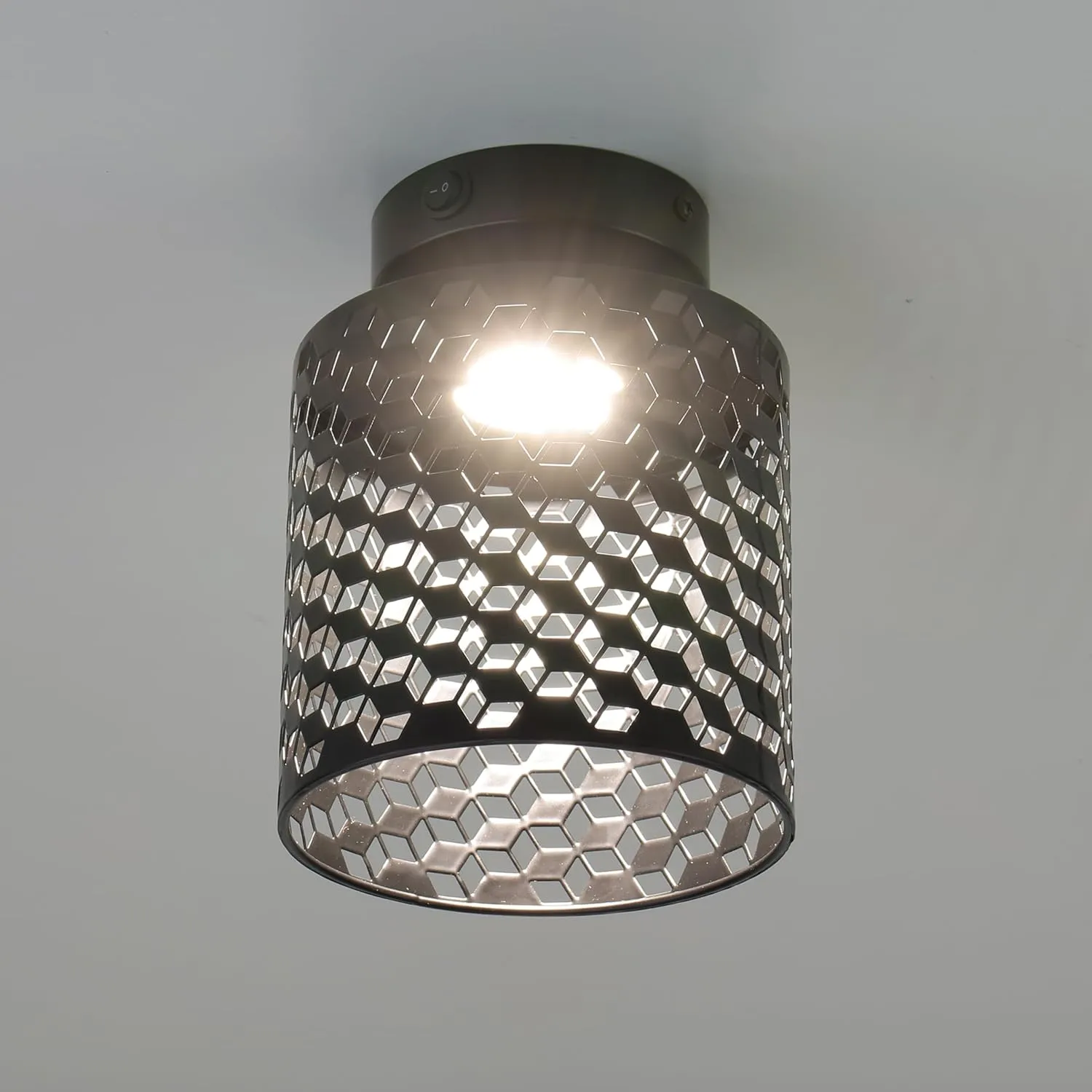 12V RV Pendant Ceiling Light, 12V RV Metallic Interior Light Fixture with On&Off Switch, 12Volt Flush Mount Ceiling Fixture with Metal Shade for Motorhome Camper Trailer (Diamond Pattern)