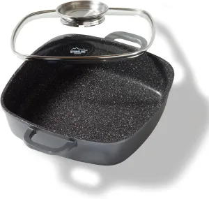 14279 Square Pan 32 cm Height 7.6 cm Die-Cast Aluminium with Aroma Glass Lid