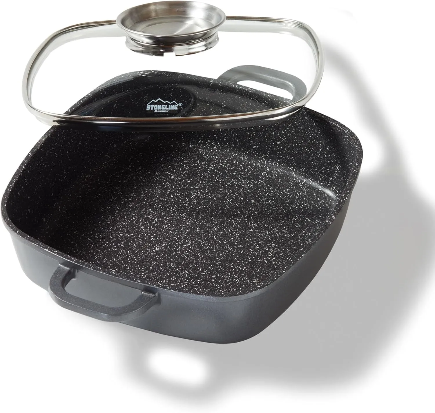 14279 Square Pan 32 cm Height 7.6 cm Die-Cast Aluminium with Aroma Glass Lid