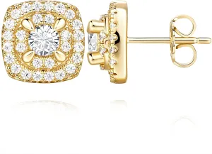 14K Gold Studs Earrings for Women Square-design Gold Stud Earrings for Women Cubic Zirconia Earring Studs 9.6mm