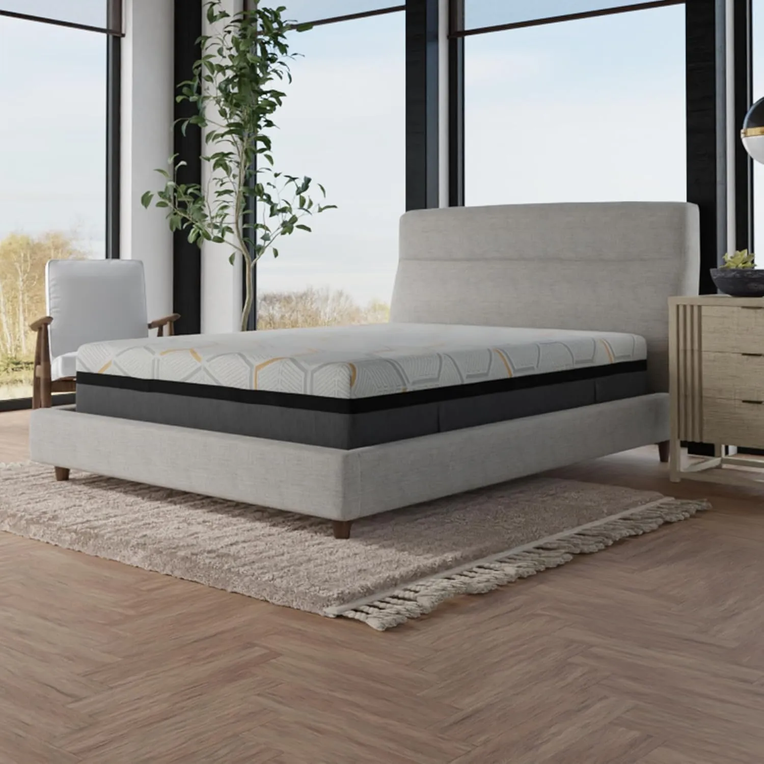 14" Copper Gel Infused Memory Foam Mattress with Edge Support, Air Ridge Foam, Full Size, Light Gray