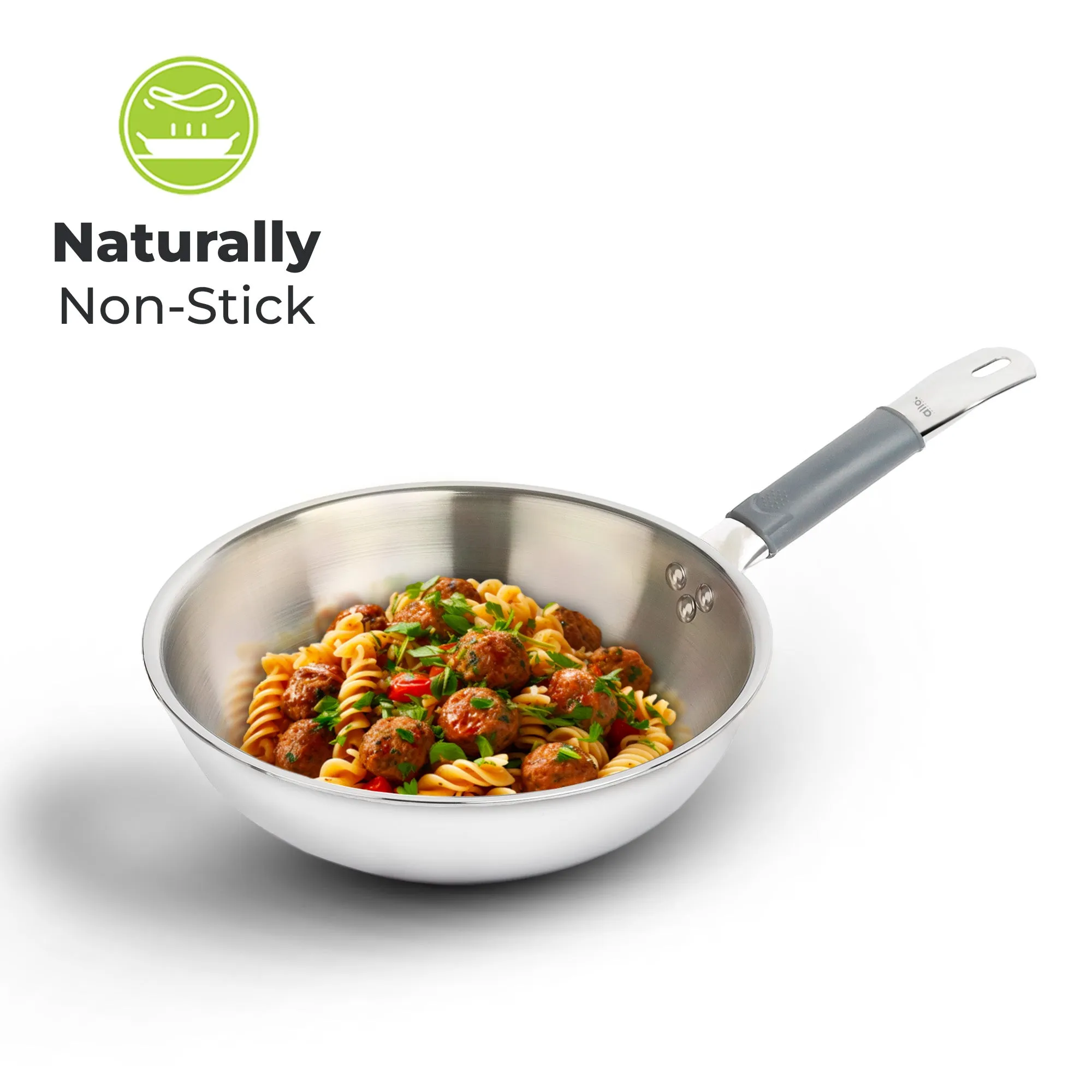 1.5L Allo CookSafe TriPly Wok | Stainless Steel | Induction Friendly | 20cm