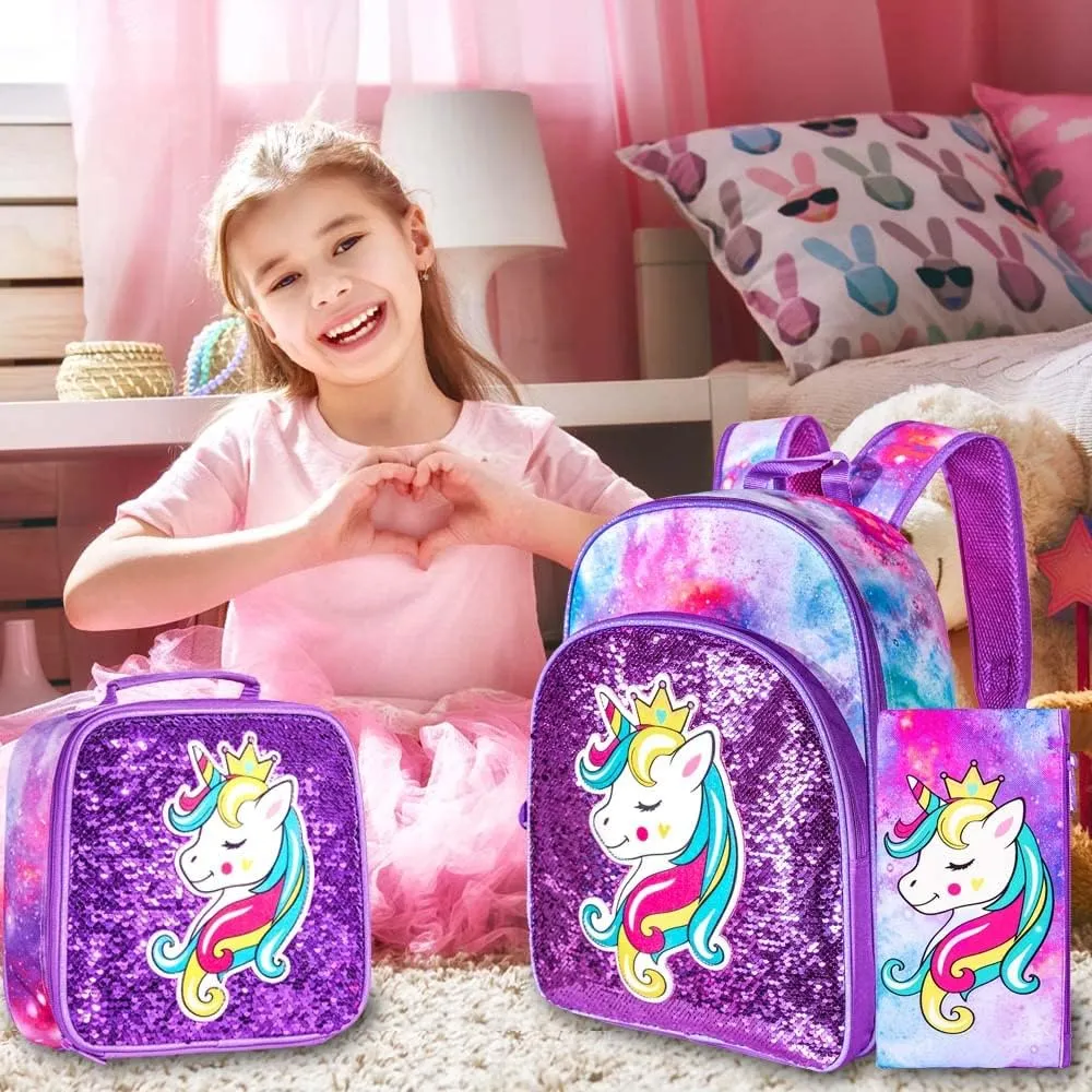 16" Backpack for Girls Boys 4-8, 3Pcs Kids Bookbag Set with Lunch Box, School Bag for Preschool Kindergarten
