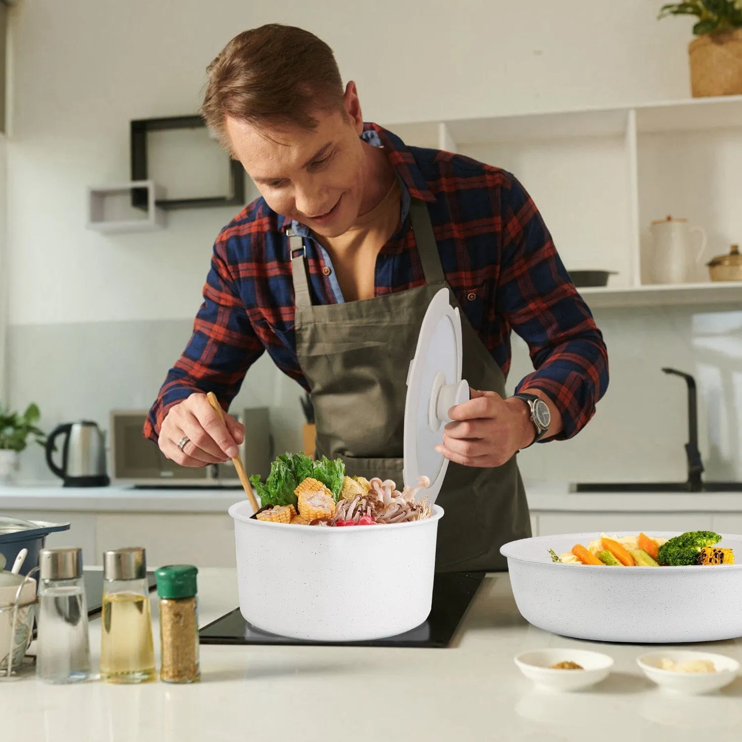 17-Pieces: Nonstick Cookware Set Induction Kitchen Pots and Pans
