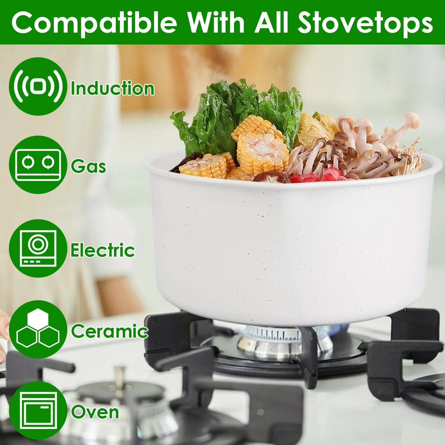 17-Pieces: Nonstick Cookware Set Induction Kitchen Pots and Pans