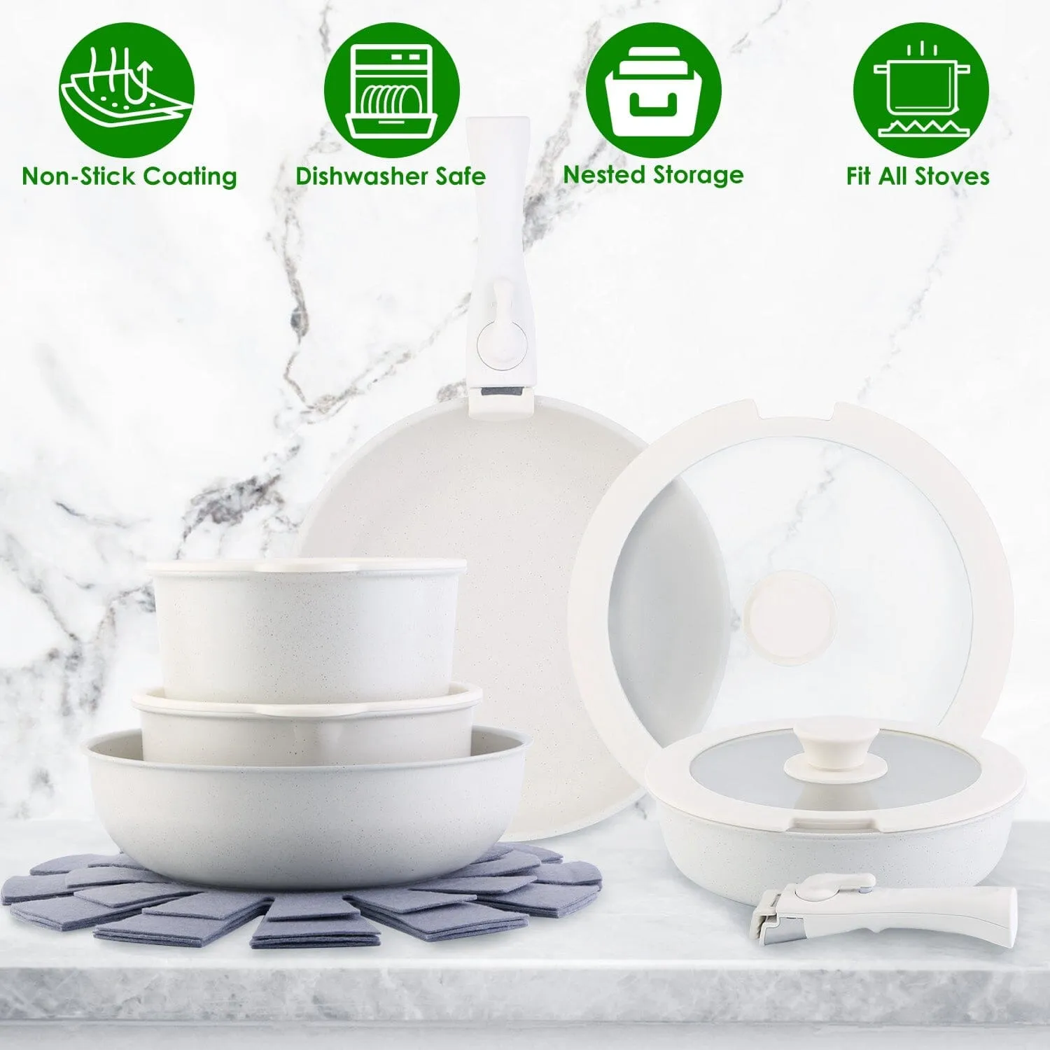 17-Pieces: Nonstick Cookware Set Induction Kitchen Pots and Pans