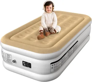 18 Inches Twin Air Mattress for Camping & Guest, Antileak Blow Up Mattress with Soft Flocked Top, Portable & Foldable Air Mattress Twin with Built in Pump, Waterproof Inflatable Mattress