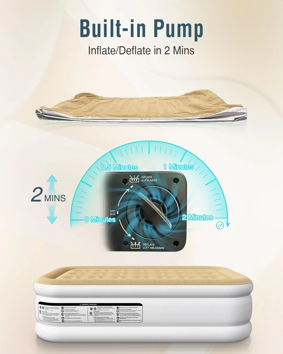 18 Inches Twin Air Mattress for Camping & Guest, Antileak Blow Up Mattress with Soft Flocked Top, Portable & Foldable Air Mattress Twin with Built in Pump, Waterproof Inflatable Mattress