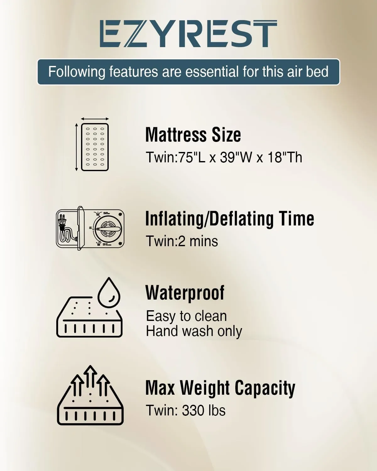 18 Inches Twin Air Mattress for Camping & Guest, Antileak Blow Up Mattress with Soft Flocked Top, Portable & Foldable Air Mattress Twin with Built in Pump, Waterproof Inflatable Mattress