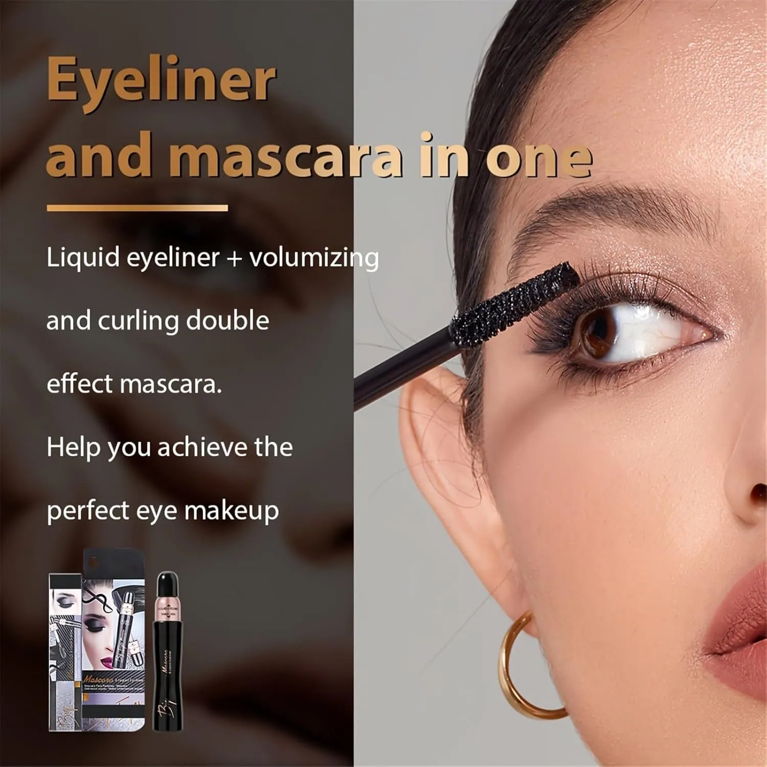 2 IN 1 Mascara and Liquid Eyeliner Set, Volume and Long-lasting Waterproof Mascara, Matte Black Liquid Eyeliner, Mascara Eyeliner Eye Makeup Kit For Women Girls