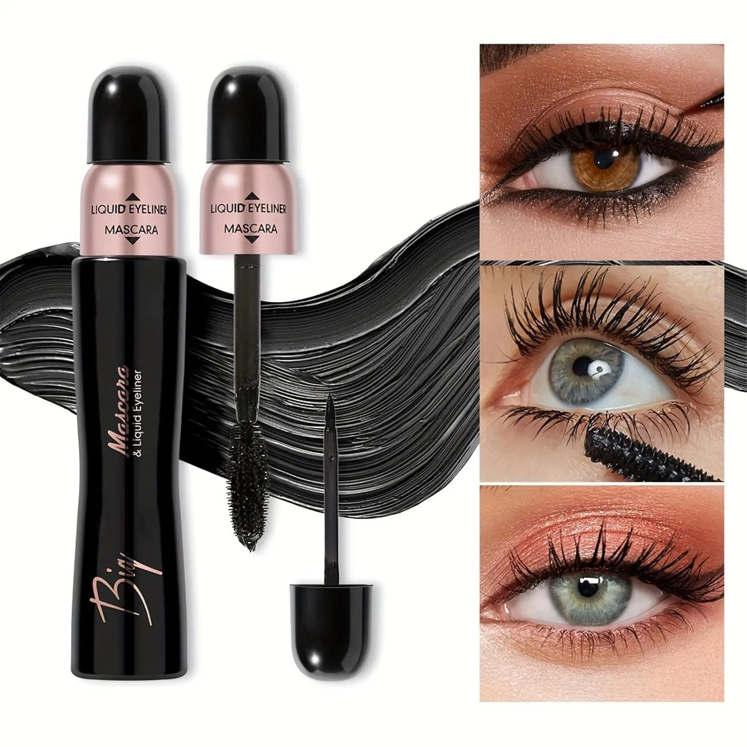 2 IN 1 Mascara and Liquid Eyeliner Set, Volume and Long-lasting Waterproof Mascara, Matte Black Liquid Eyeliner, Mascara Eyeliner Eye Makeup Kit For Women Girls