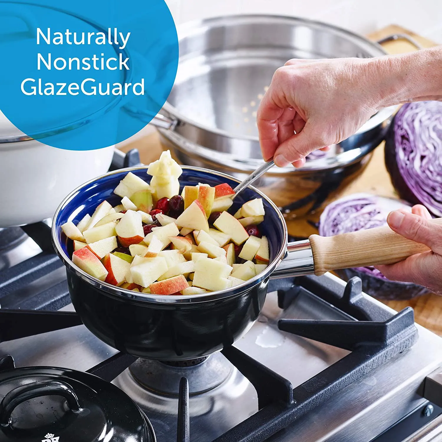 2 Pack Ceramic Non-Stick Enamelled Saucepan with Lid
