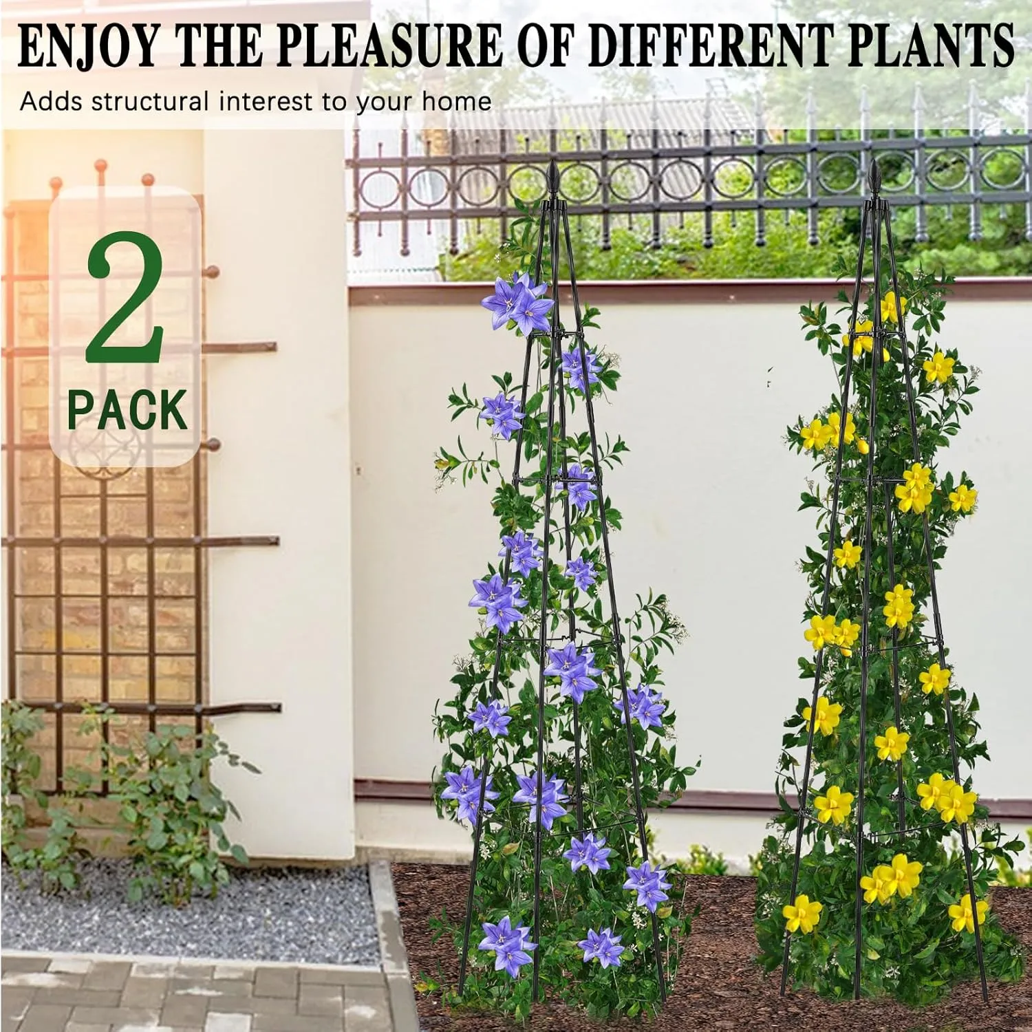 2 Pack Garden Trellis for Climbing Plants Outdoor,63inch Tall Rustproof Metal Obelisk Trellis Support for Potted Vines Vegetable Plants Indoor Outdoor, Lightweight
