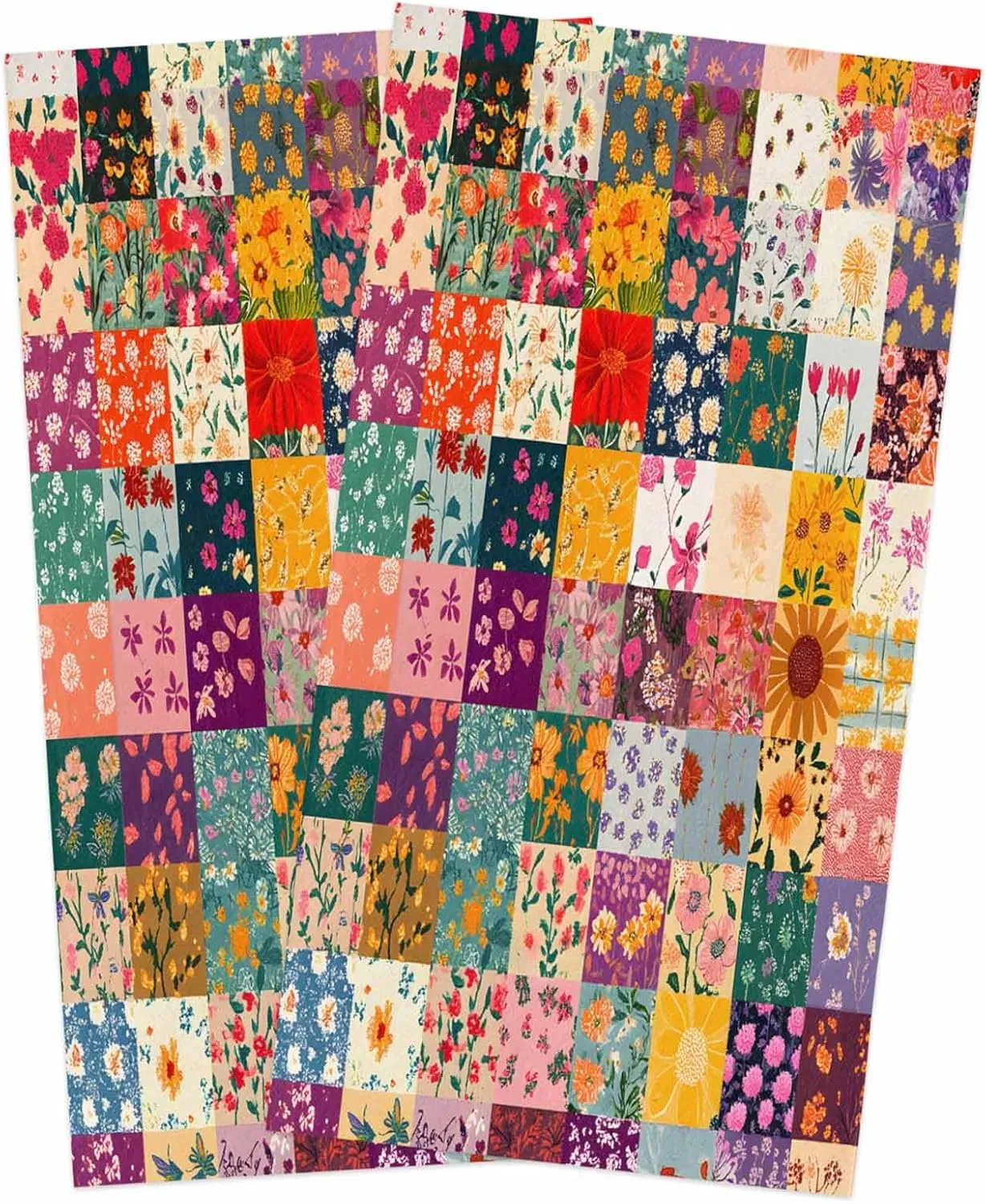 2 Pack Kitchen Towels and Dish Towels Sets, Blooming Flowers Vintage Rectangular Stitching 18" x 28" Reversible Dishcloths Soft Cotton Tea Towel Absorbent Hand Towels for Kitchen Drying Dishes