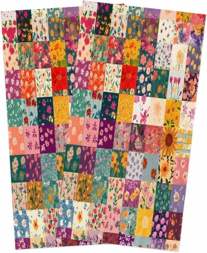 2 Pack Kitchen Towels and Dish Towels Sets, Blooming Flowers Vintage Rectangular Stitching 18" x 28" Reversible Dishcloths Soft Cotton Tea Towel Absorbent Hand Towels for Kitchen Drying Dishes