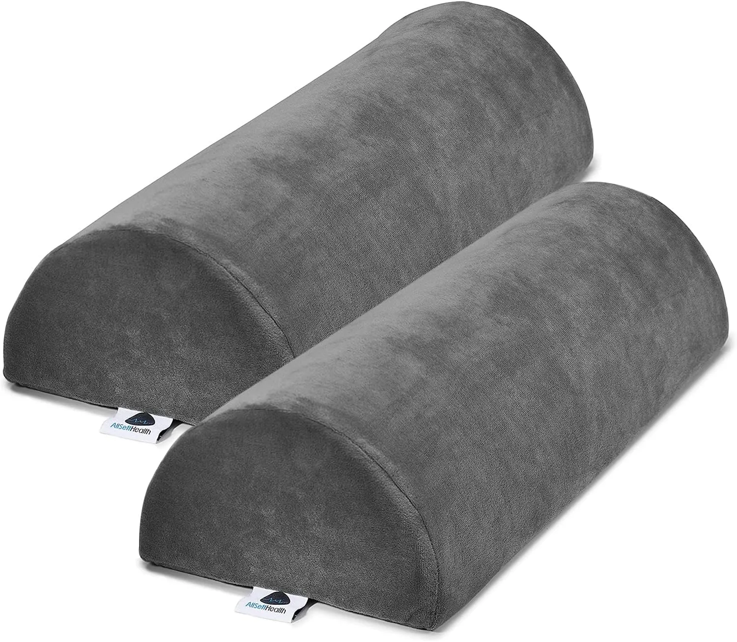 2 Pack Large Half Moon Bolster Pillow for Legs, Knees, Lower Back and Head (2 Pack) Lumbar Support Pillow for Bed, Sleeping | Semi Roll for Ankle and Foot Comfort - Machine Washable Cover, Grey