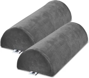2 Pack Large Half Moon Bolster Pillow for Legs, Knees, Lower Back and Head (2 Pack) Lumbar Support Pillow for Bed, Sleeping | Semi Roll for Ankle and Foot Comfort - Machine Washable Cover, Grey