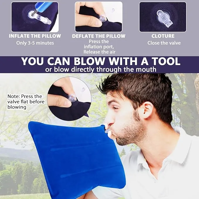 2 Pack Ultralight Inflatable Camping Pillows for Sleeping & Travel, Camp Pillow Backpacking for Sleeping, Inflatable Beach Ergonomic Pillows for Camping Hiking Home Sleeping (Blue Gray)