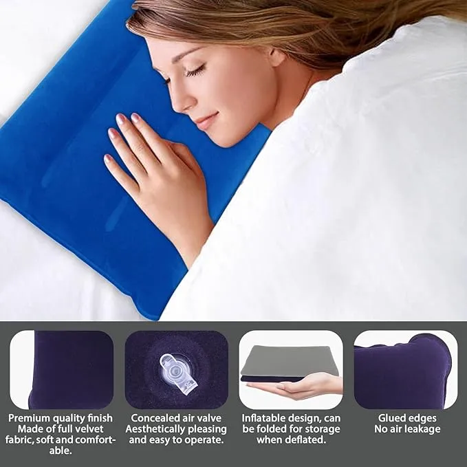 2 Pack Ultralight Inflatable Camping Pillows for Sleeping & Travel, Camp Pillow Backpacking for Sleeping, Inflatable Beach Ergonomic Pillows for Camping Hiking Home Sleeping (Blue Gray)