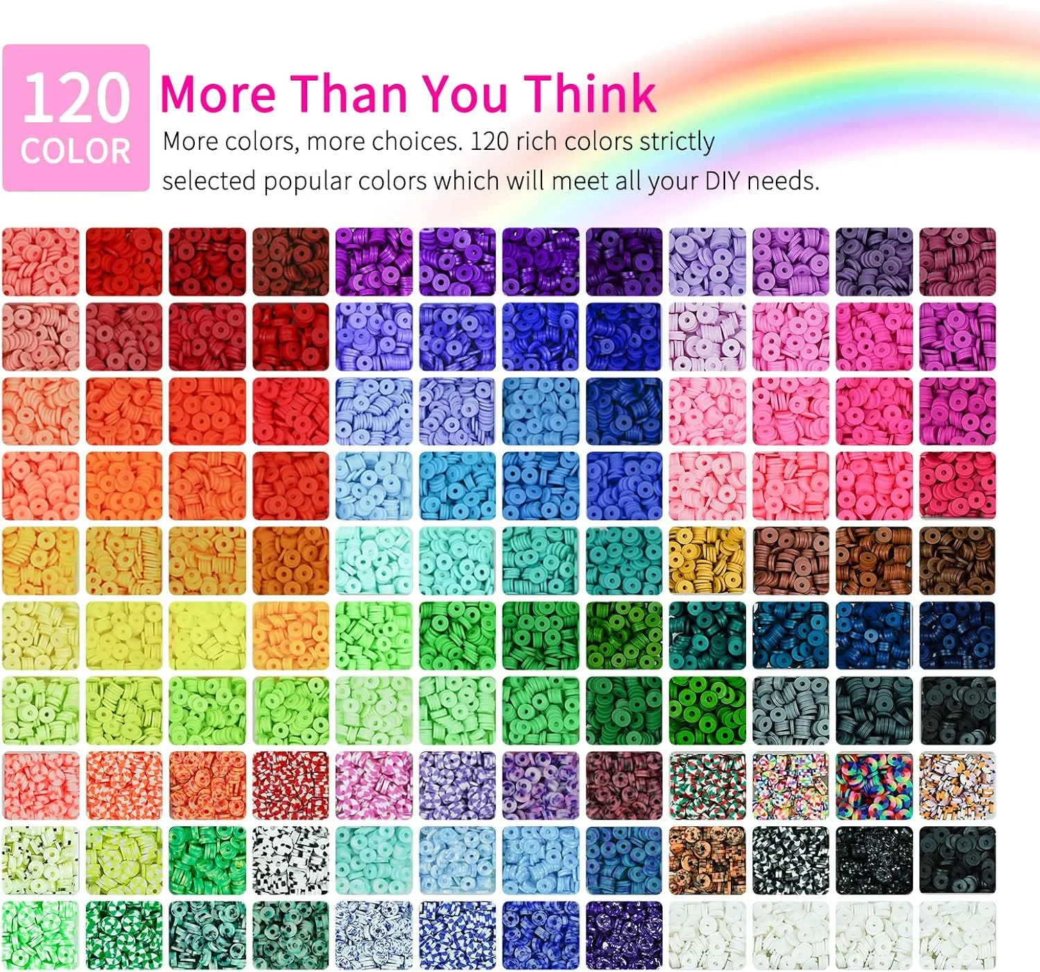 20,000 Pcs Clay Beads Bracelet Making Kit, 120 Colors 6 Boxes Polymer Beads Spacer Heishi Beads & Jewelry Kit with Pendant Charms Elastic Strings, Crafts Gift for Kids Adults1