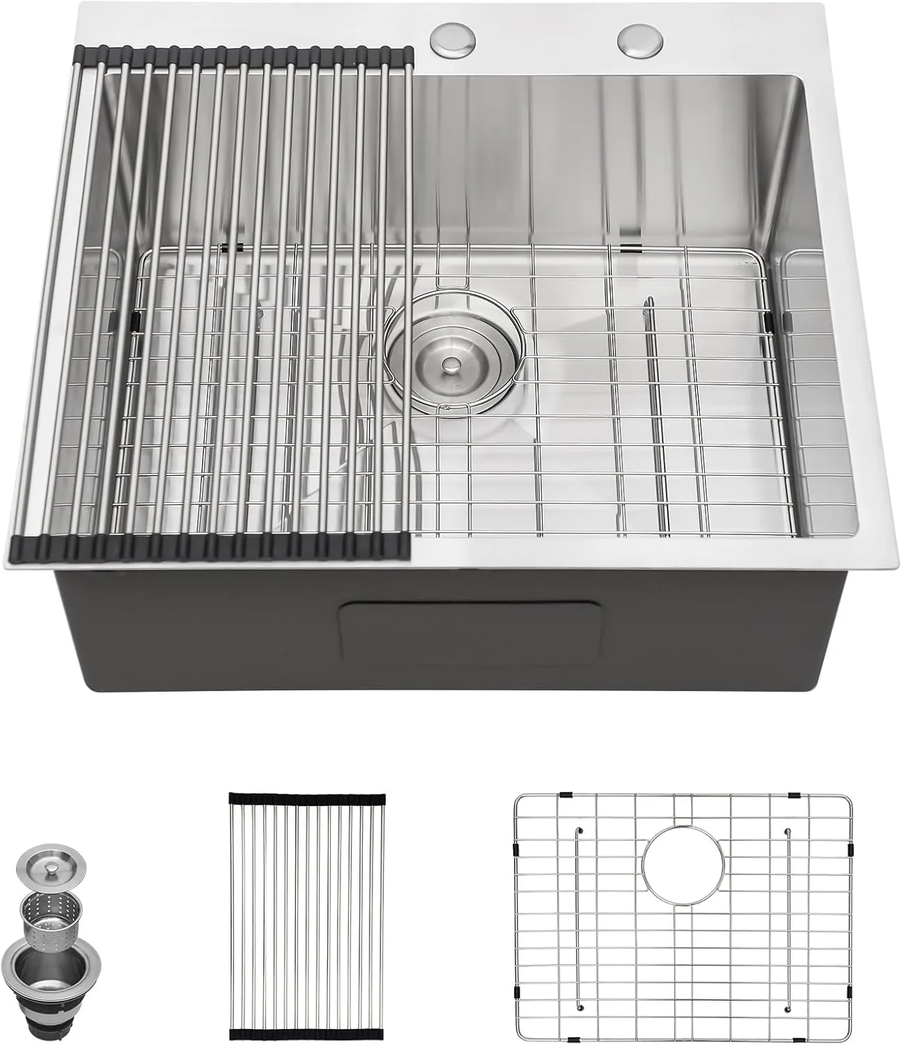 25 Inch Drop in Kitchen Sink - 16 Gauge Stainless Steel Topmount Kitchen Sink Single Bowl Handmade Deep Over Counter Sinks Basin Round Corner, 25"x22"x9" #TLT-0036
