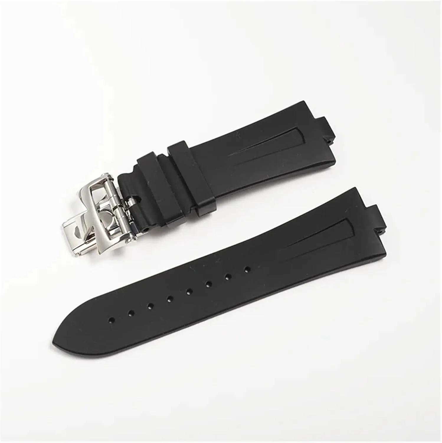25mm Black Blue Soft Rubber Silicone Watch Band Strap Watchband Wristband Folding Buckle