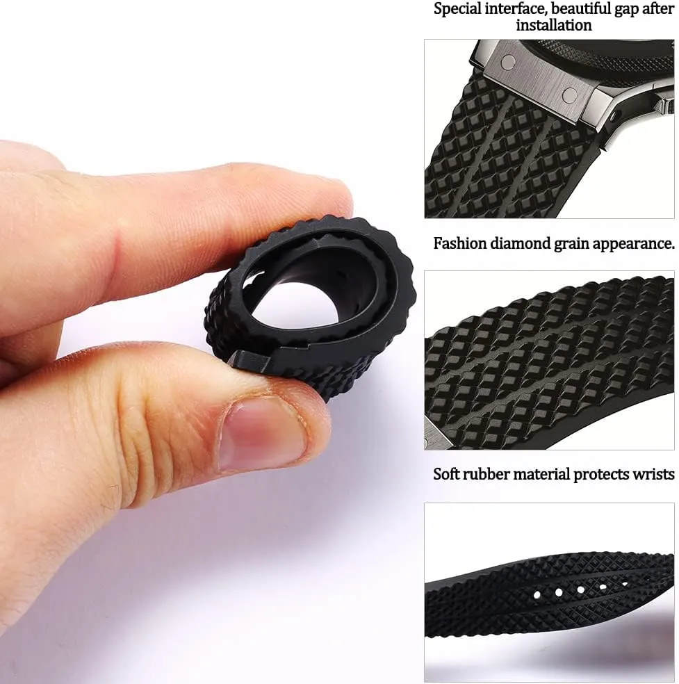 25mm x 19mm Big Bang Rubber Strap Compatible with Hublot Big Bang Silicone Diamond grain texture Replacement Watch Band